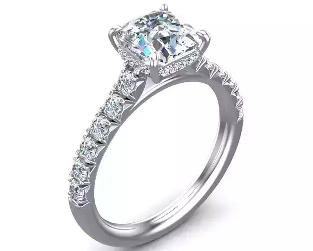 Cushion Cut French Pave Engagement Diamond Ring