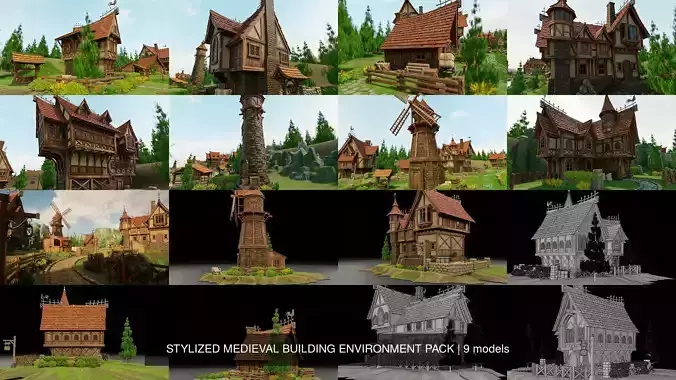 STYLIZED MEDIEVAL BUILDING ENVIRONMENT PACK 3D Model Collection STYLIZED MEDIEVAL BUILDING ENVIRONMENT PACK 3D Model Collection