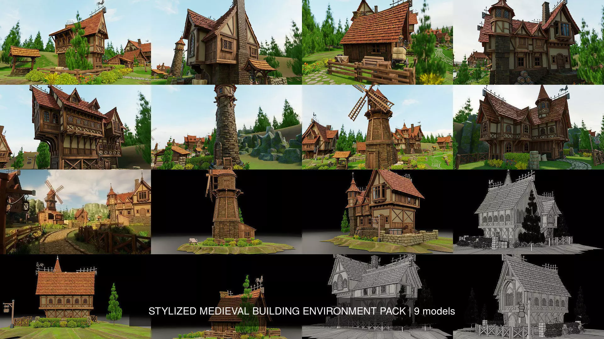 STYLIZED MEDIEVAL BUILDING ENVIRONMENT PACK 3D Model Collection_0