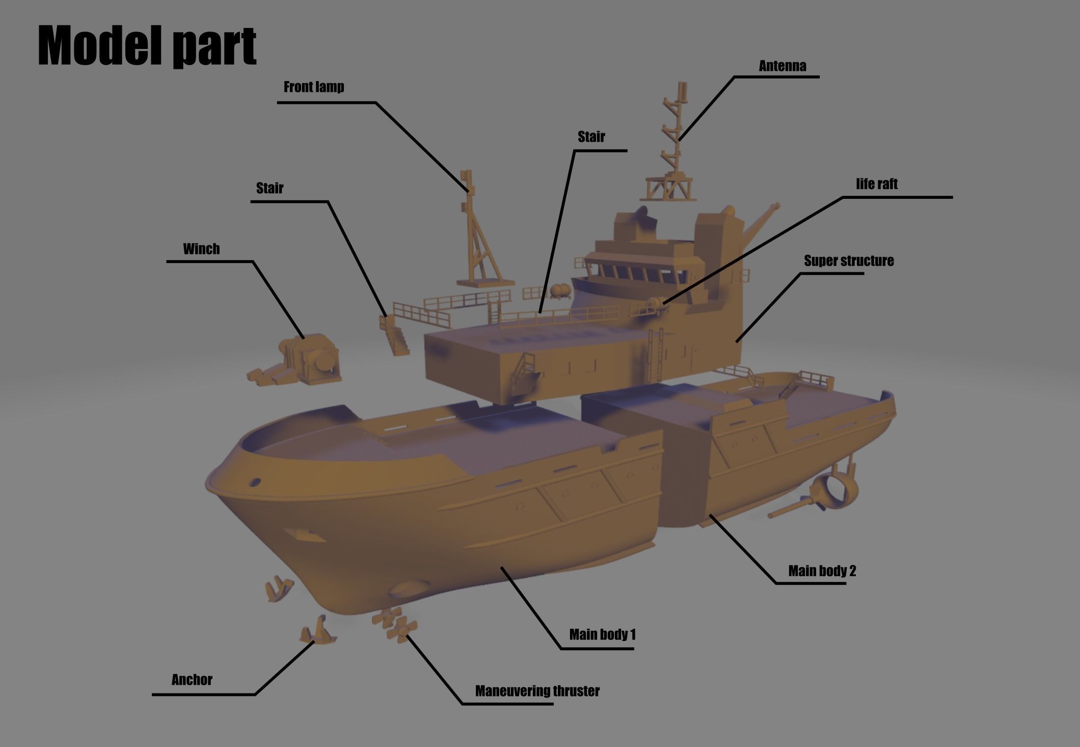 fishing vessel tugboat miniature 3D print model_9