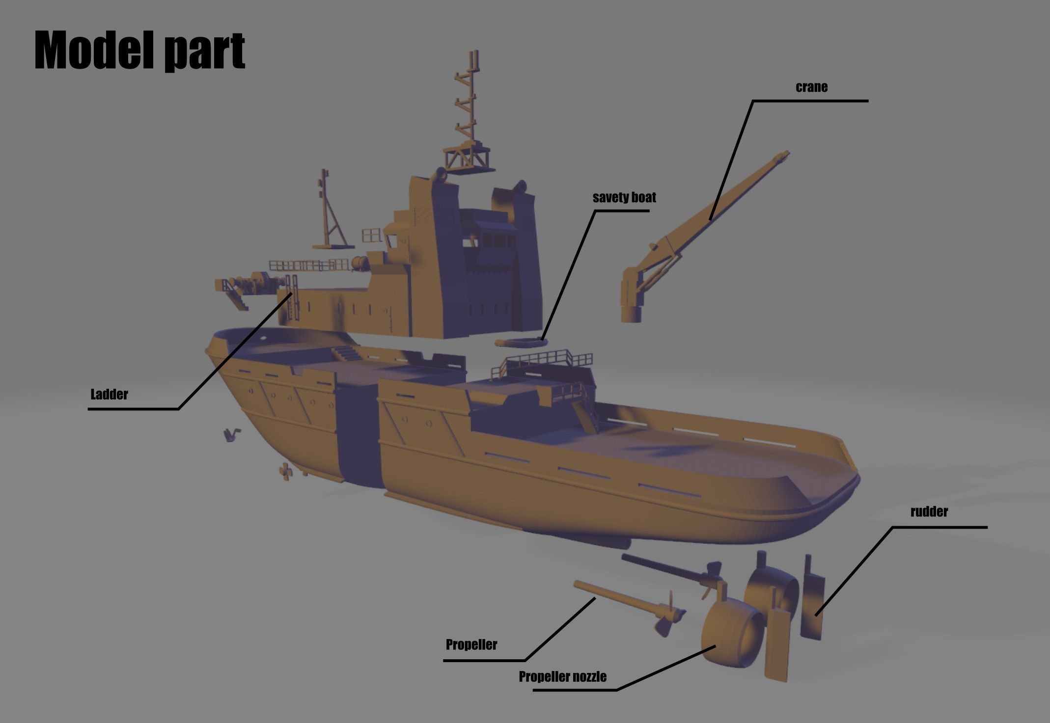 fishing vessel tugboat miniature 3D print model_8