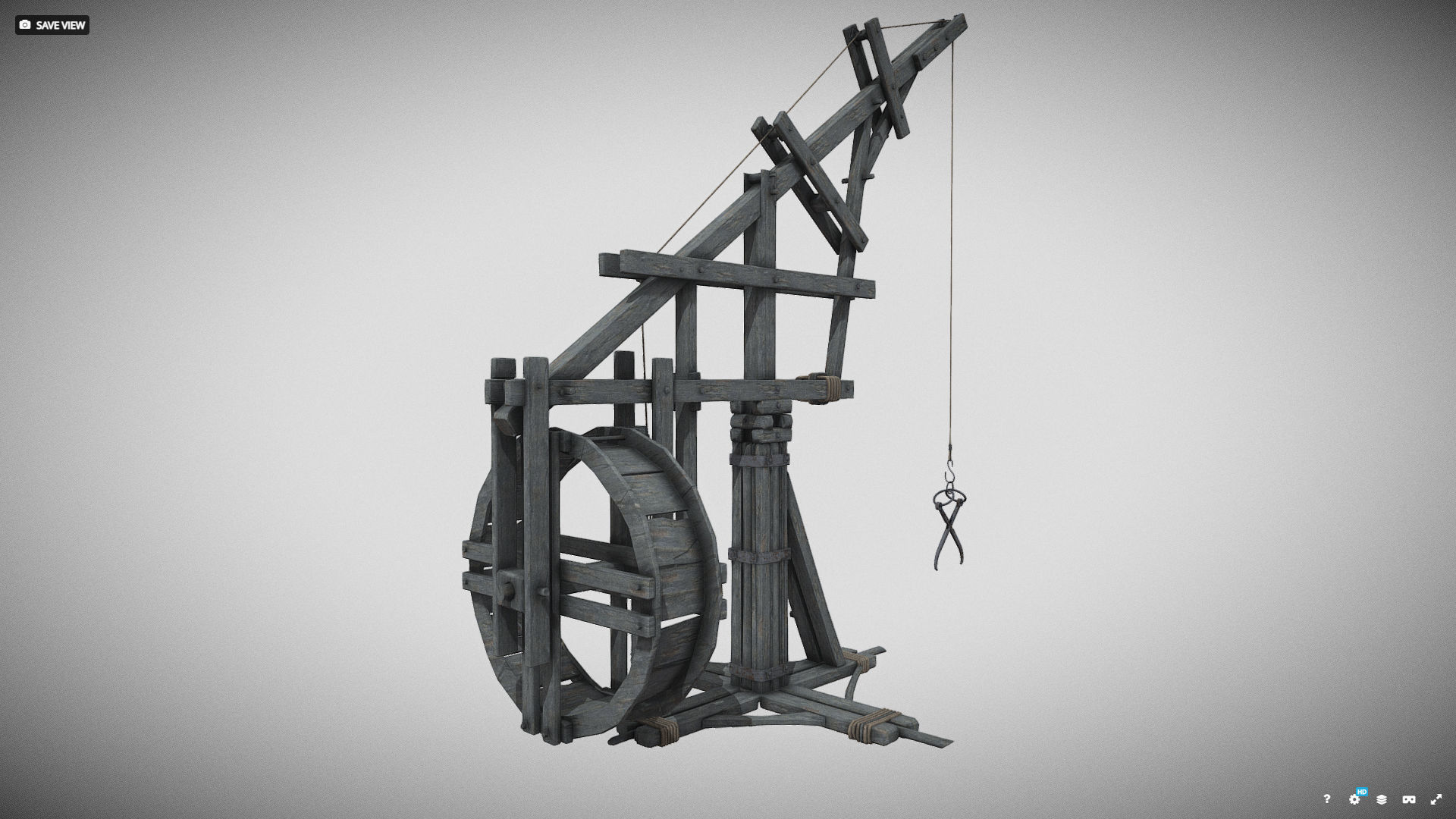 Medieval Machine Crane 01 Low-poly 3D model_2