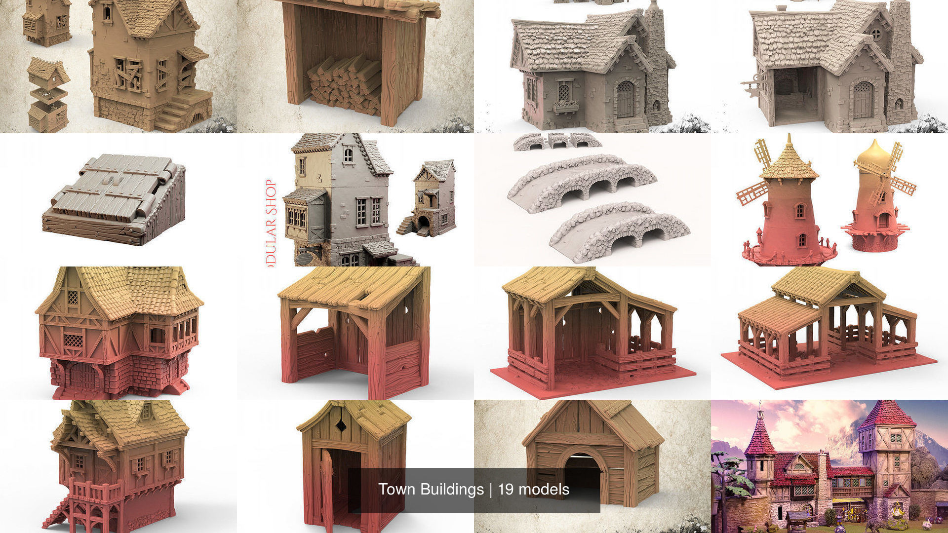 Town Buildings 3D Model Collection_4