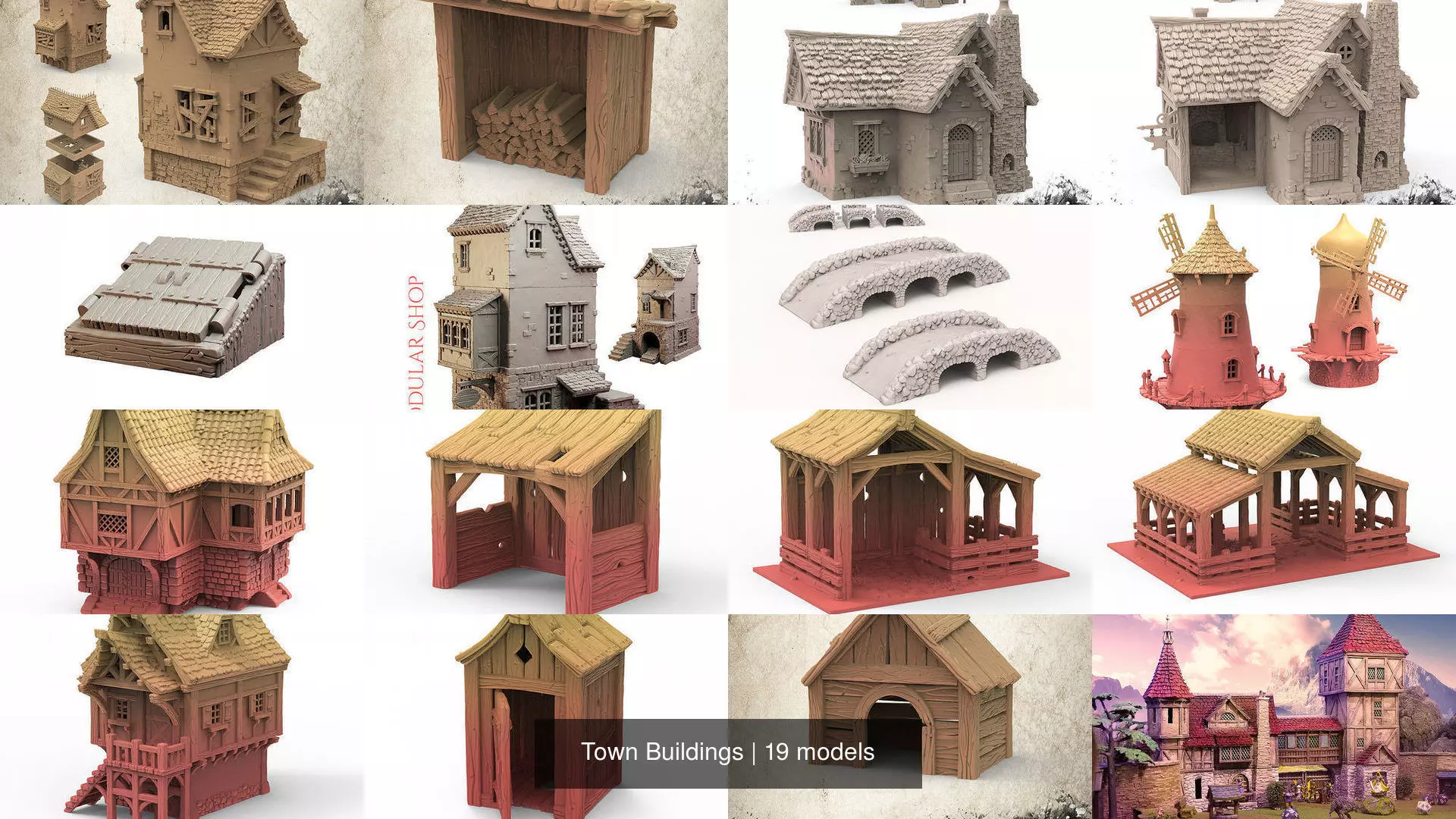 Town Buildings 3D Model Collection_2
