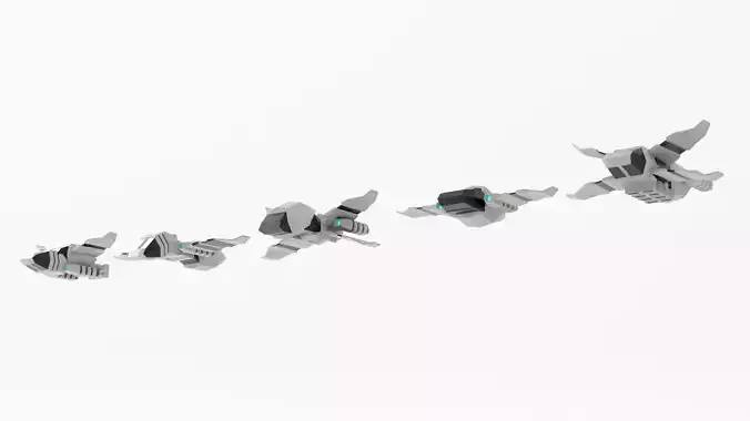 Spaceships 3d model set Low-poly 3D model