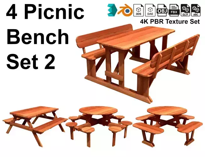 Picnic Bench Set 2 3D Model Collection