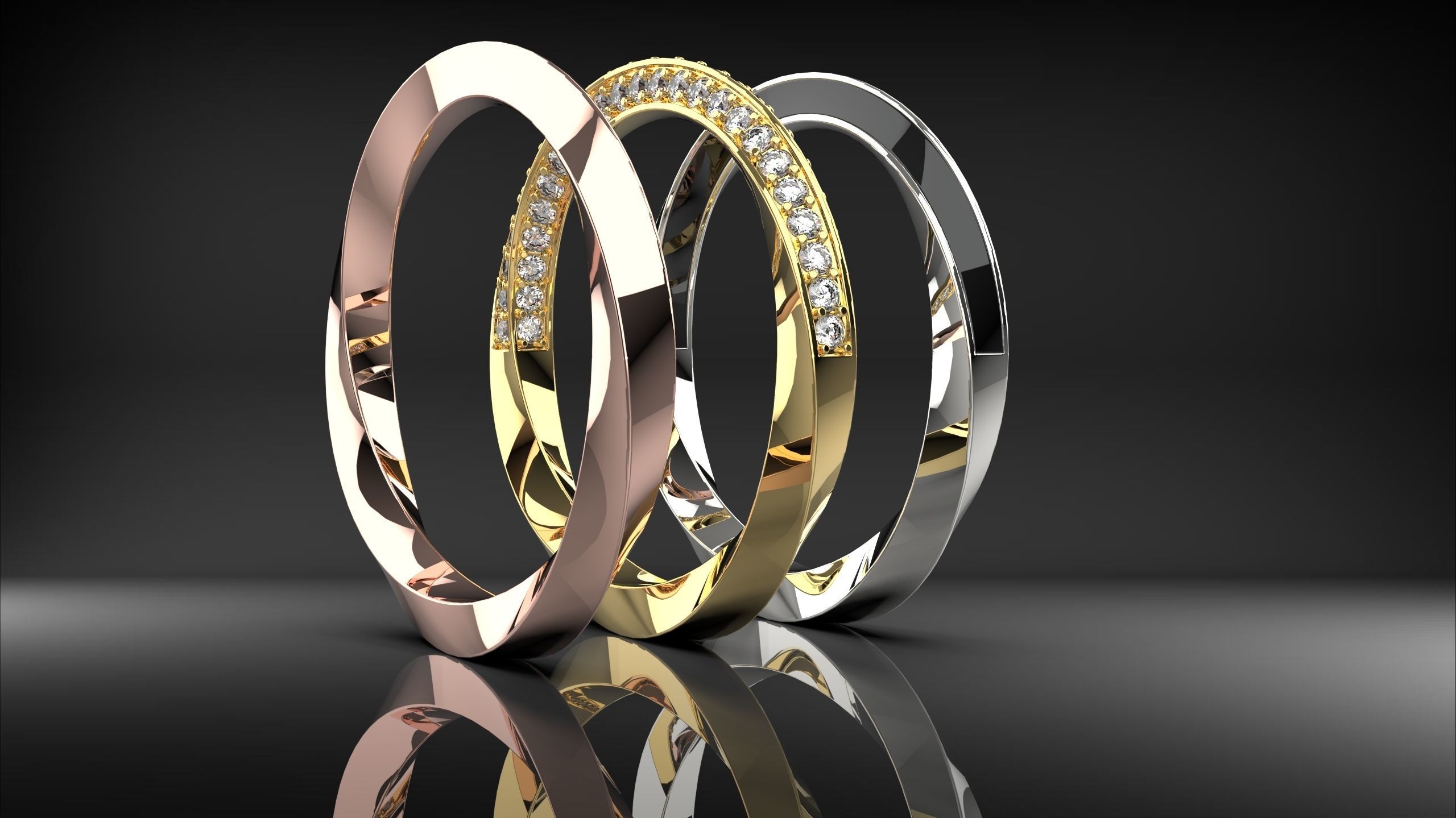 Twist Ring 3 version solid enamel stones 3D print model_1