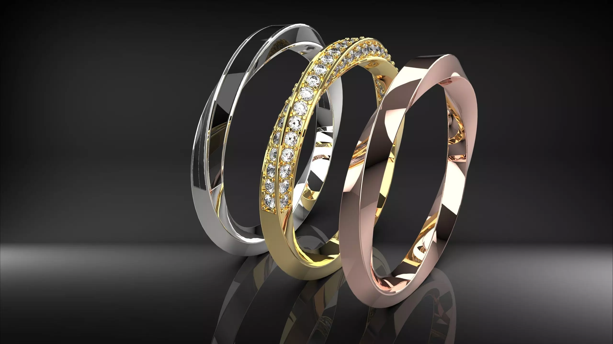 Twist Ring 3 version solid enamel stones 3D print model_0
