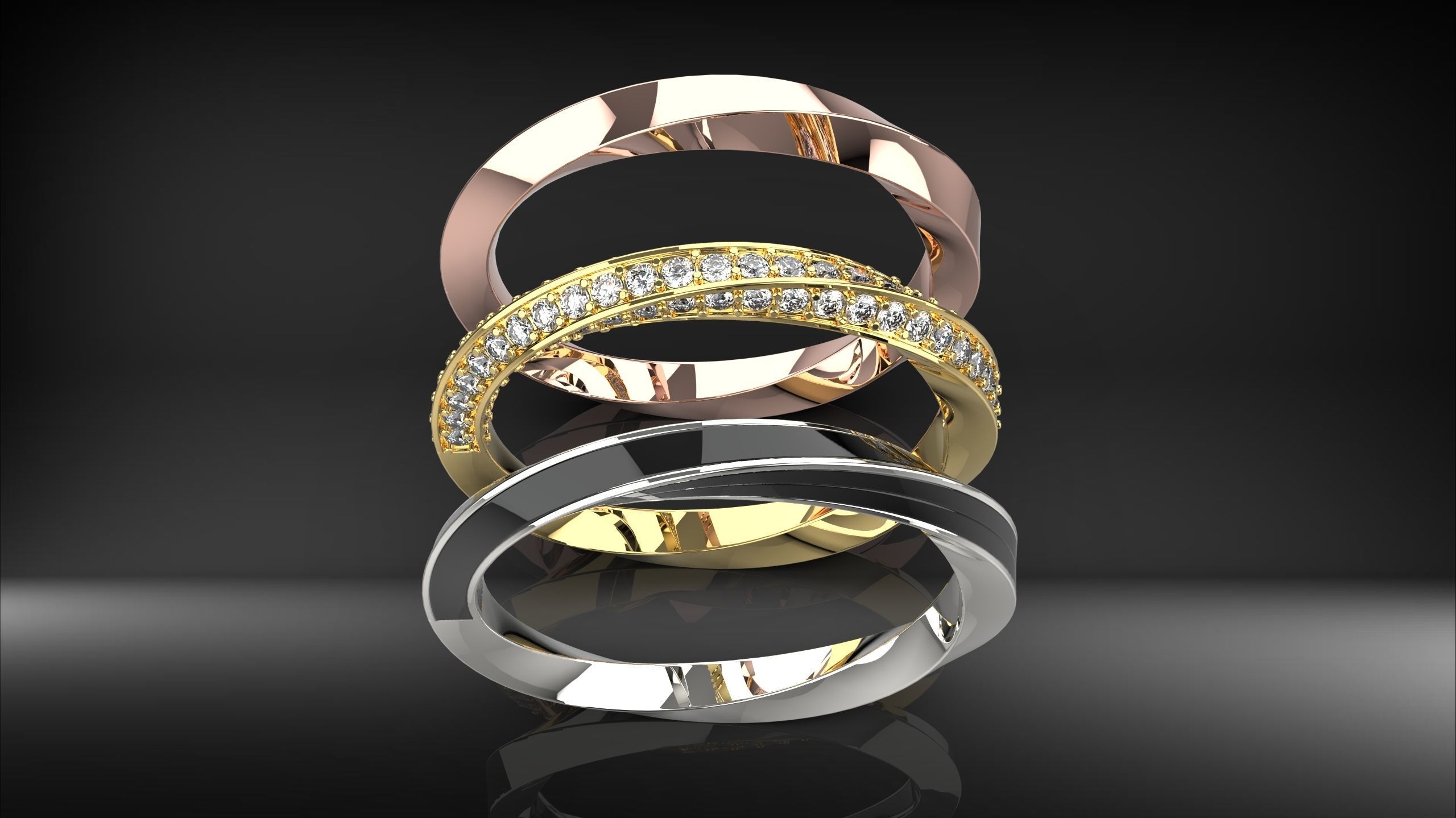 Twist Ring 3 version solid enamel stones 3D print model_2