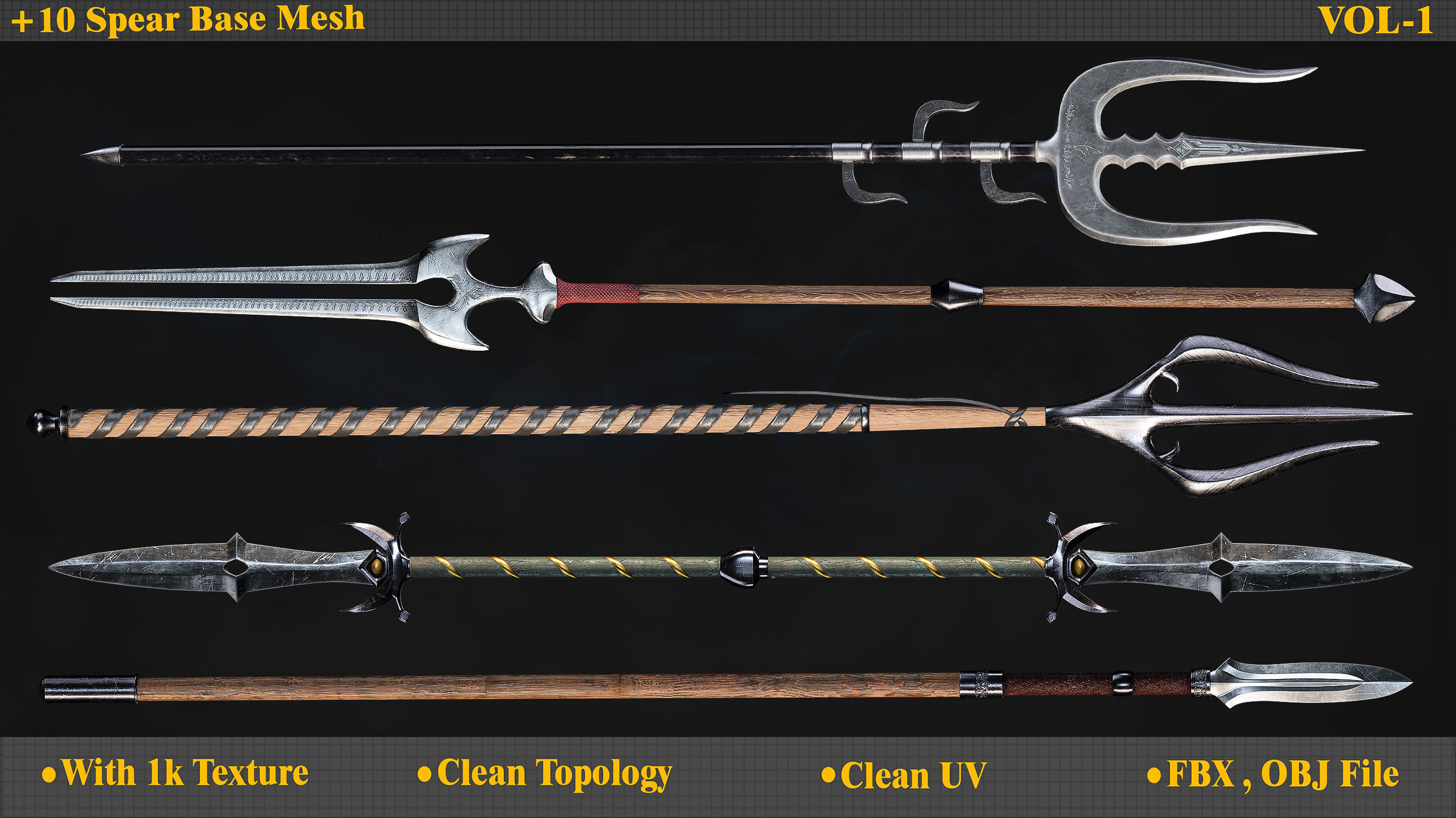 10 Model of battle spear Low-poly 3D model_1