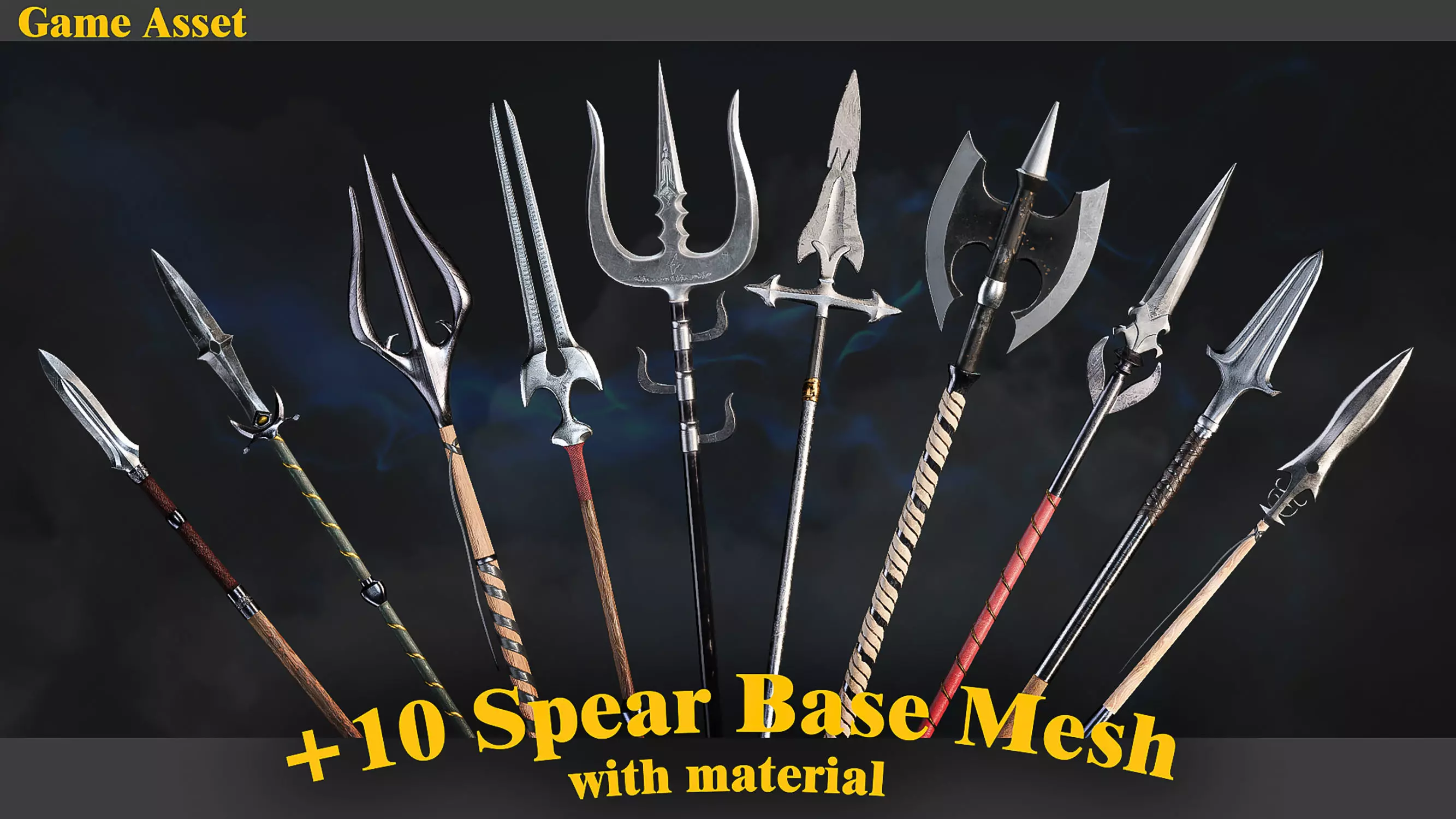10 Model of battle spear Low-poly 3D model_0