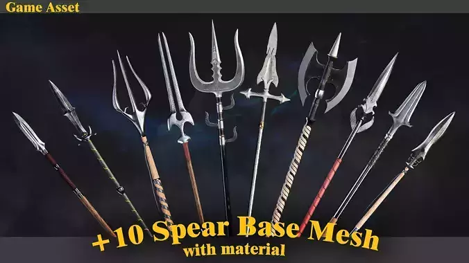 10 Model of battle spear Low-poly 3D model
