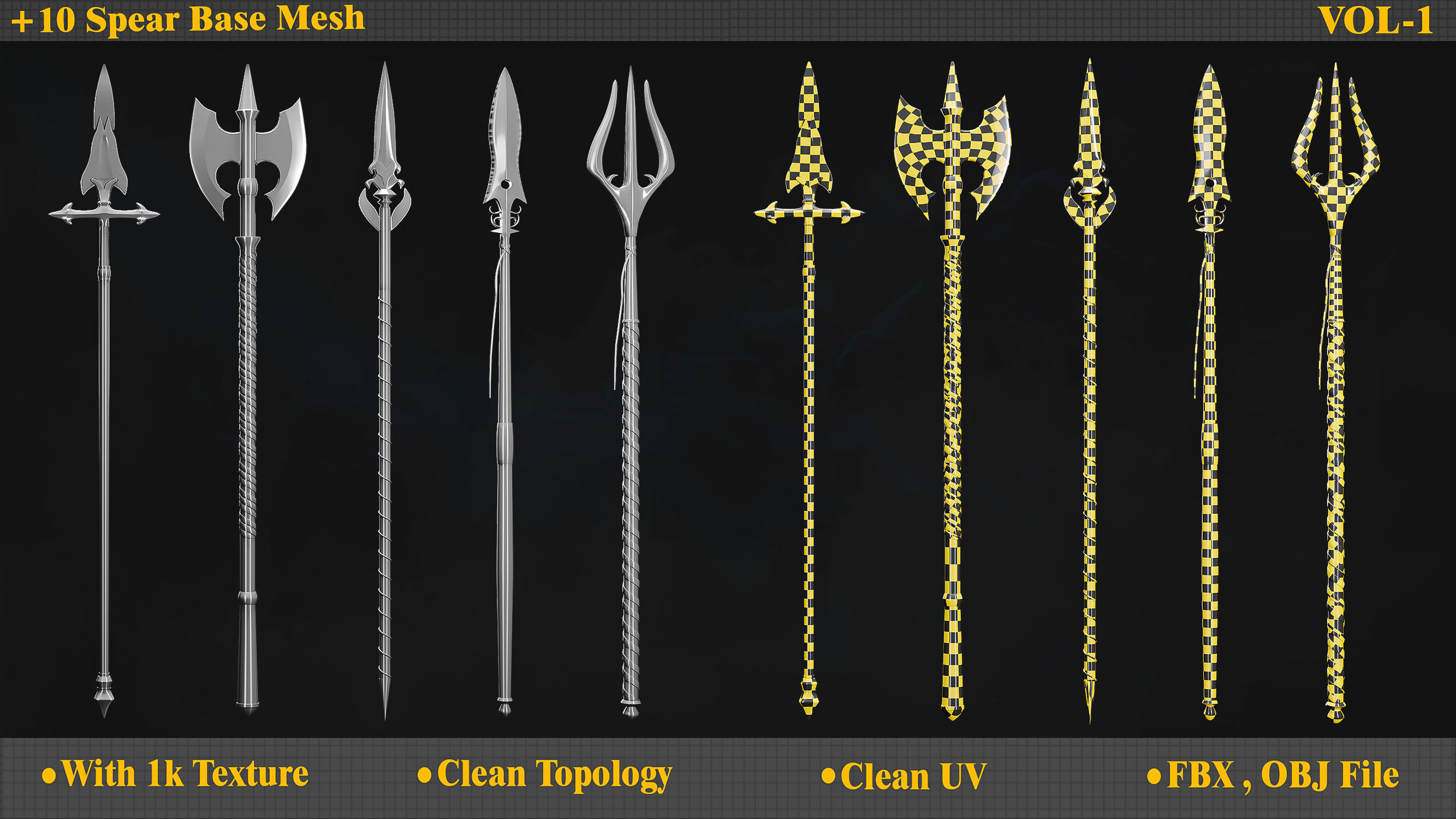 10 Model of battle spear Low-poly 3D model_4