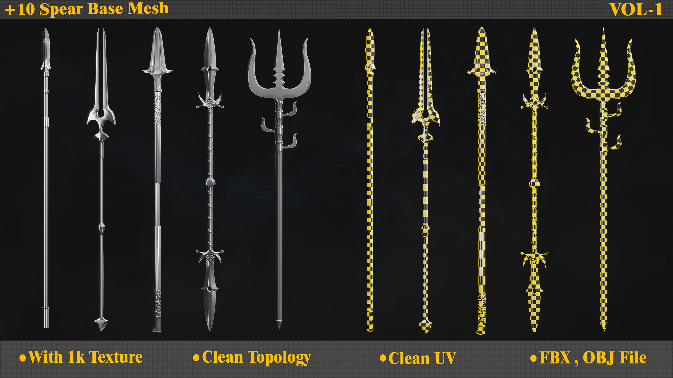 10 Model of battle spear Low-poly 3D model_3