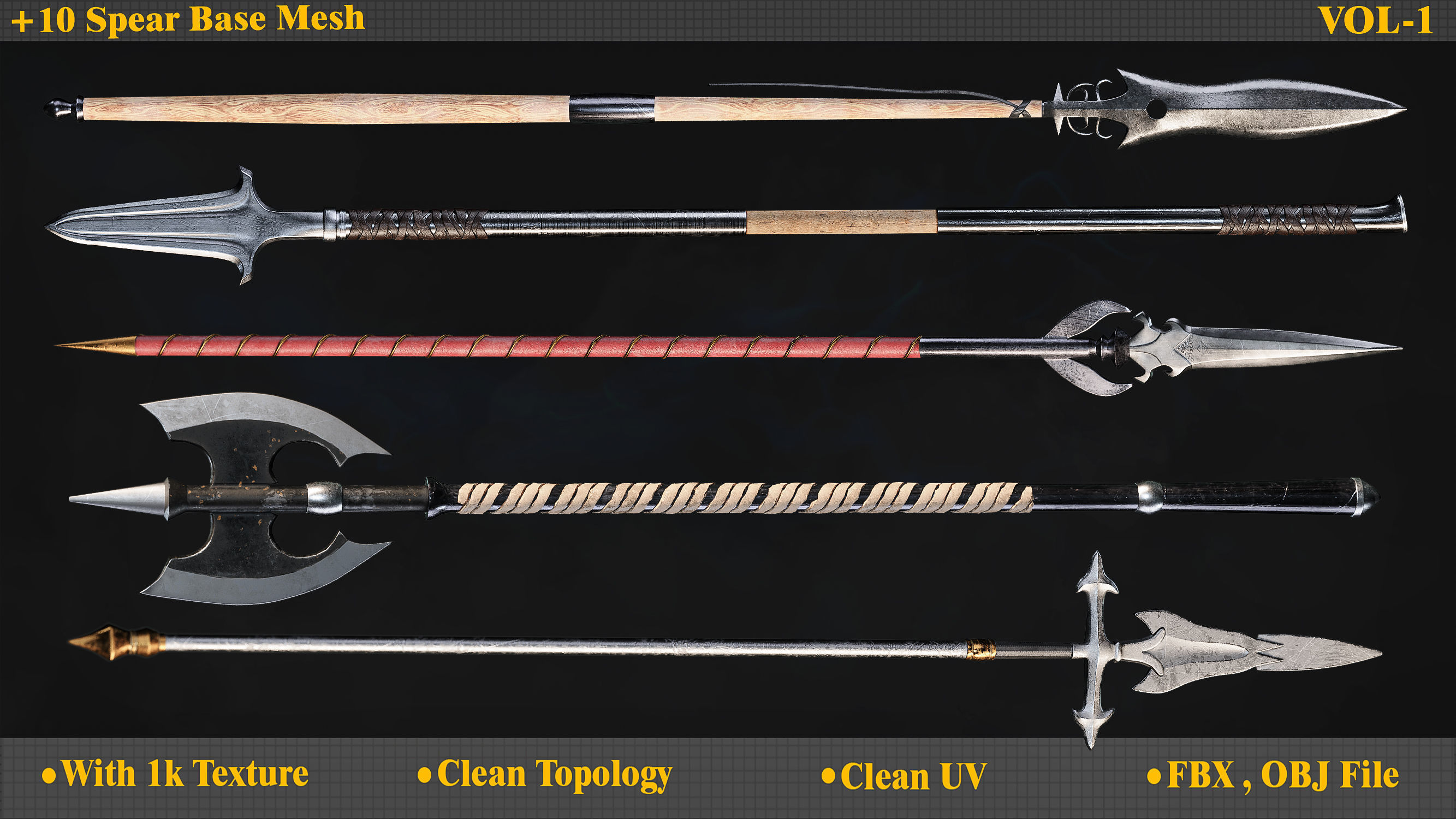 10 Model of battle spear Low-poly 3D model_2