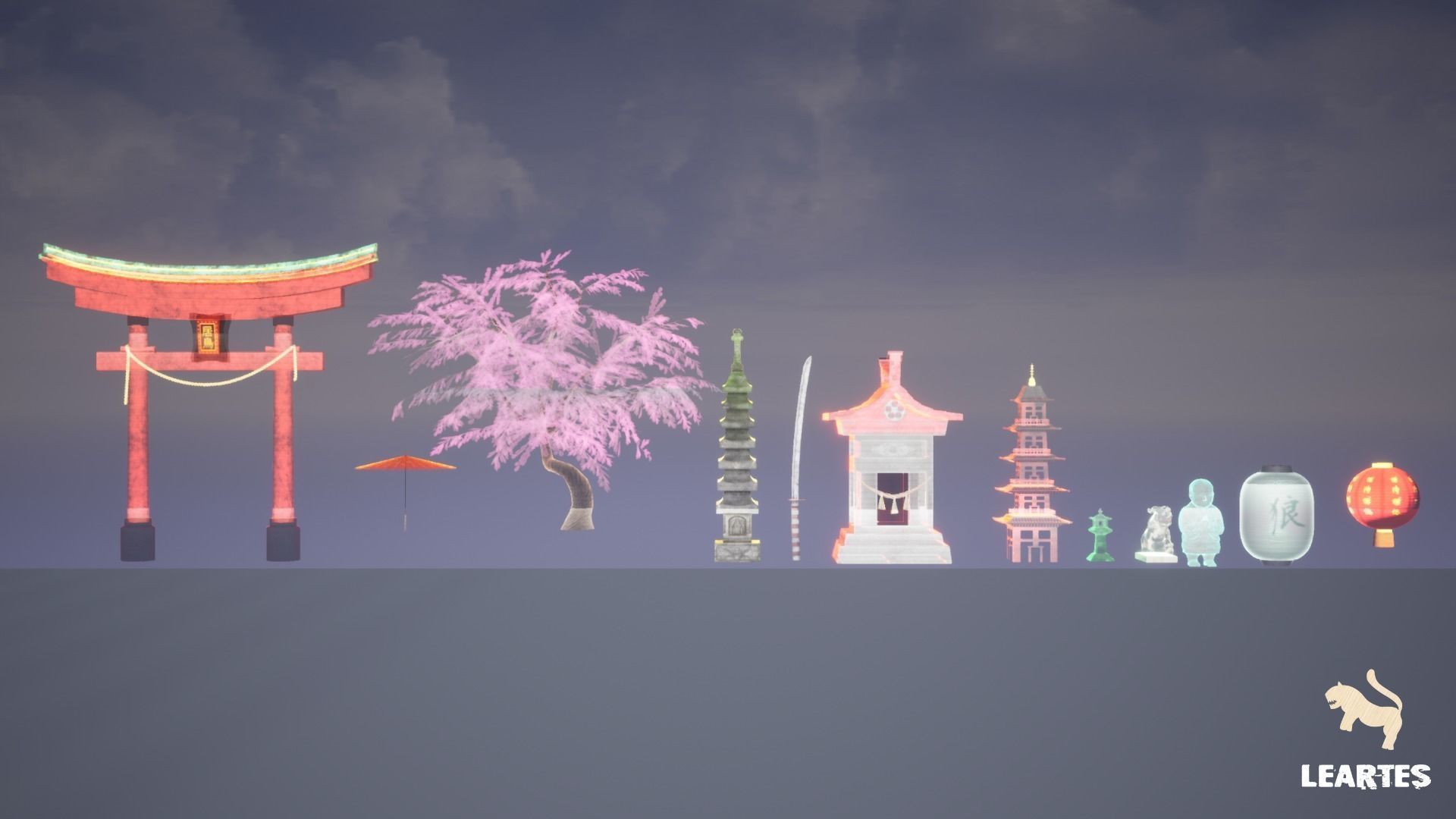 Cyberpunk Japan Holograms Set of 51 Holograms Low-poly 3D model_4