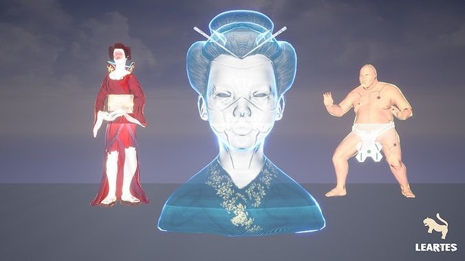 Cyberpunk Japan Holograms Set of 51 Holograms Low-poly 3D model 7