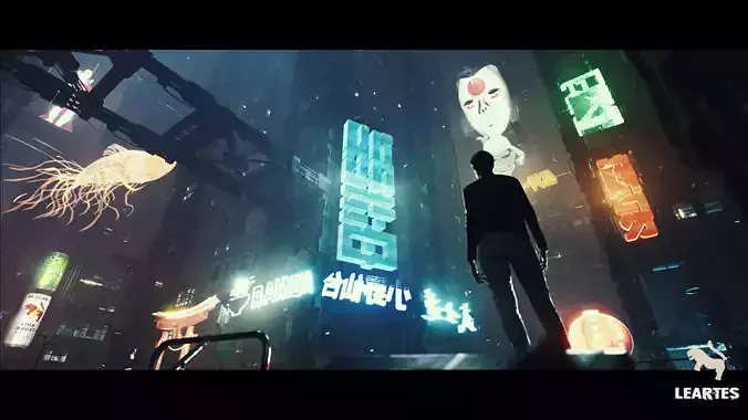 Cyberpunk Japan Holograms Set of 51 Holograms Low-poly 3D model