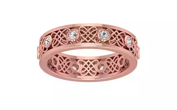 Bezel Setting Round Diamond Wedding Band 3dm STL OBJ FBX Render 