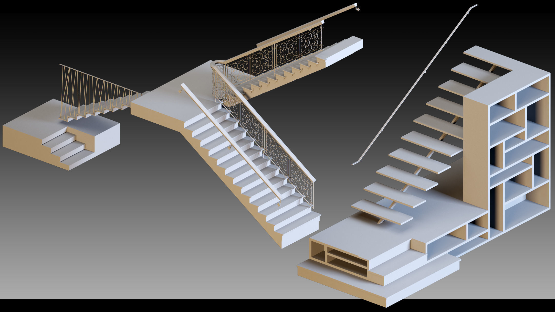 40 Stairs- Vol 01- Kitbash- High detail 3d models 3D model_4
