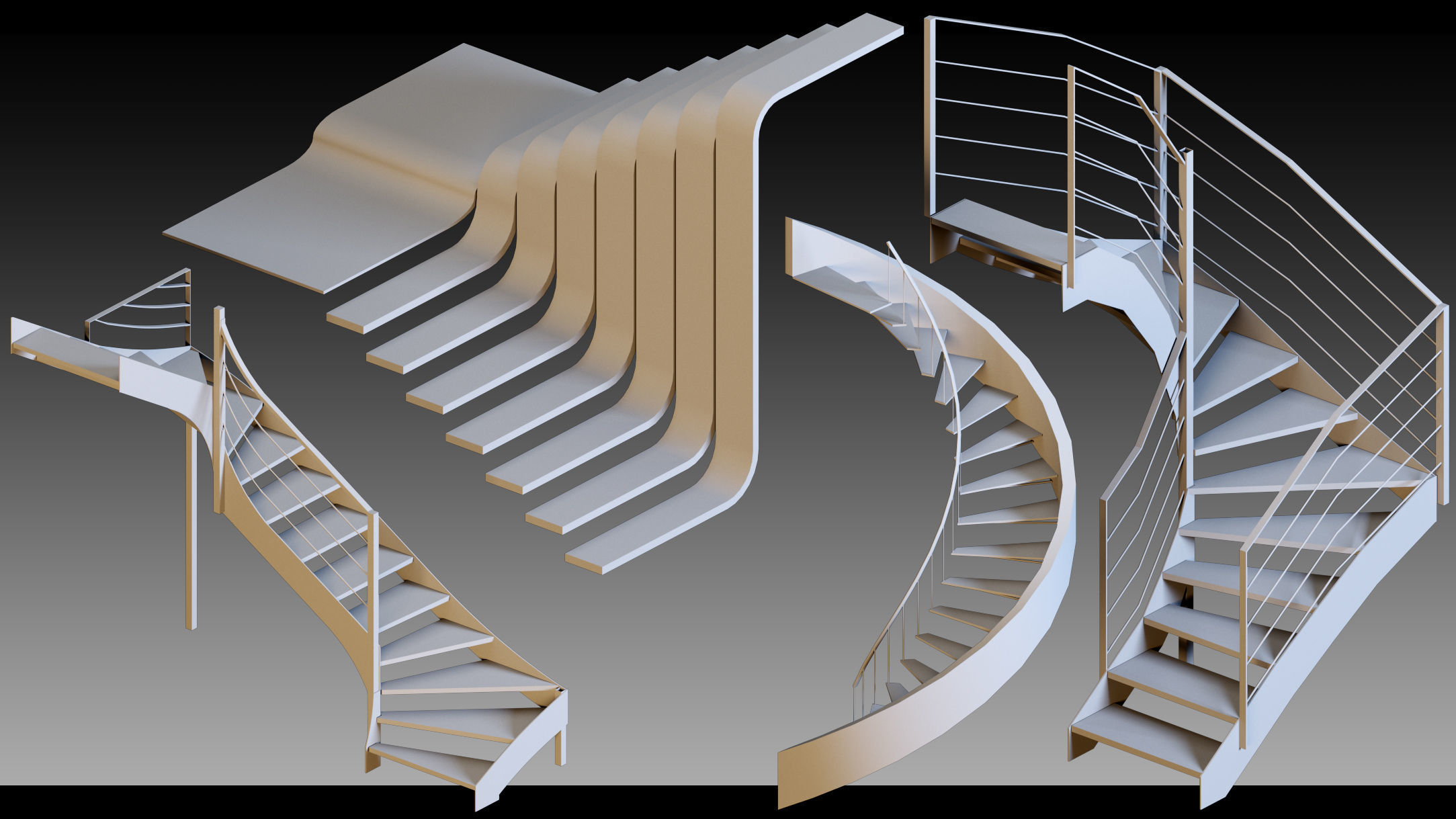 40 Stairs- Vol 01- Kitbash- High detail 3d models 3D model_7