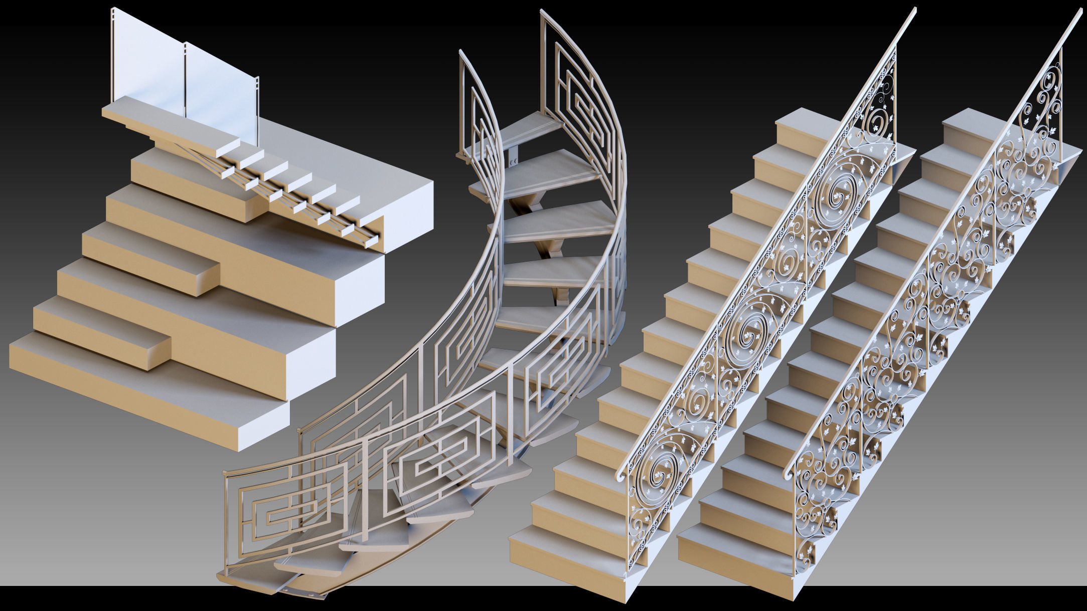 40 Stairs- Vol 01- Kitbash- High detail 3d models 3D model_1
