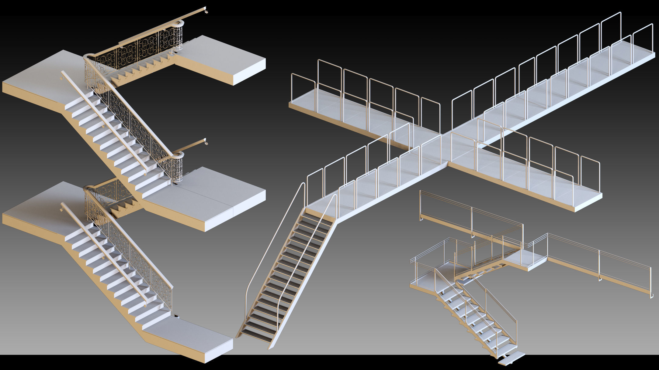 40 Stairs- Vol 01- Kitbash- High detail 3d models 3D model_3