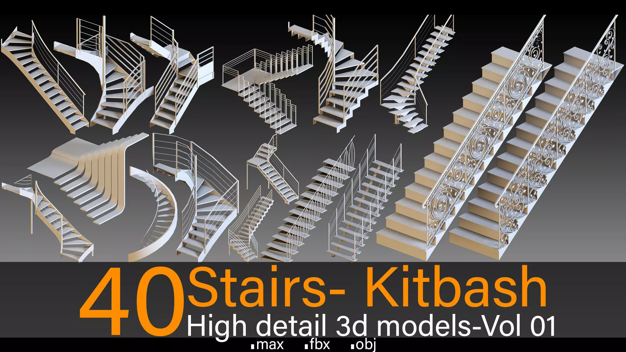 40 Stairs- Vol 01- Kitbash- High detail 3d models 3D model_0