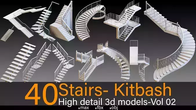 40 Stairs- Vol 02- Kitbash- High detail 3d models 3D model
