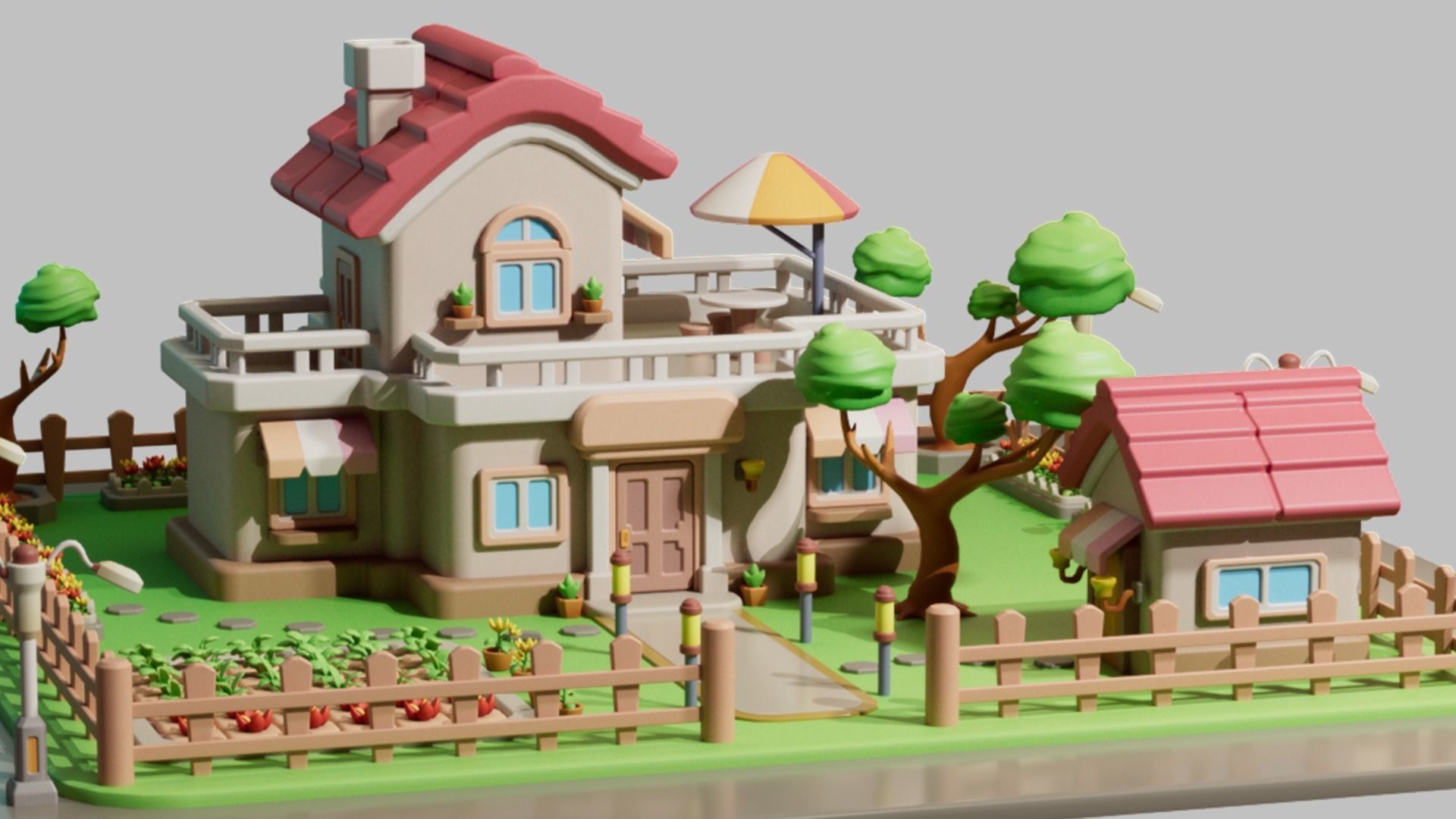 cartoon villa cottage country house Low-poly 3D model_1