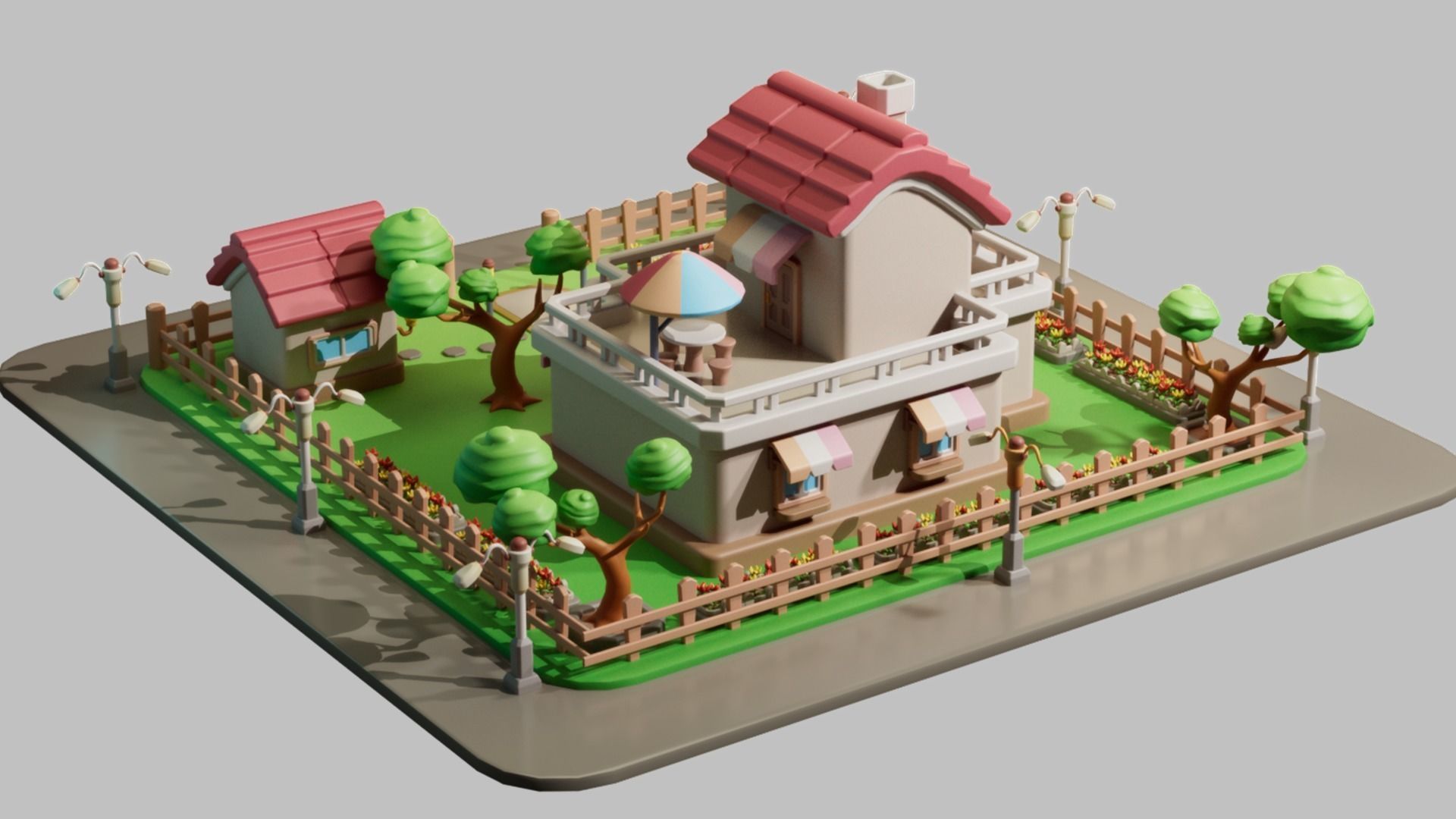 cartoon villa cottage country house Low-poly 3D model_3