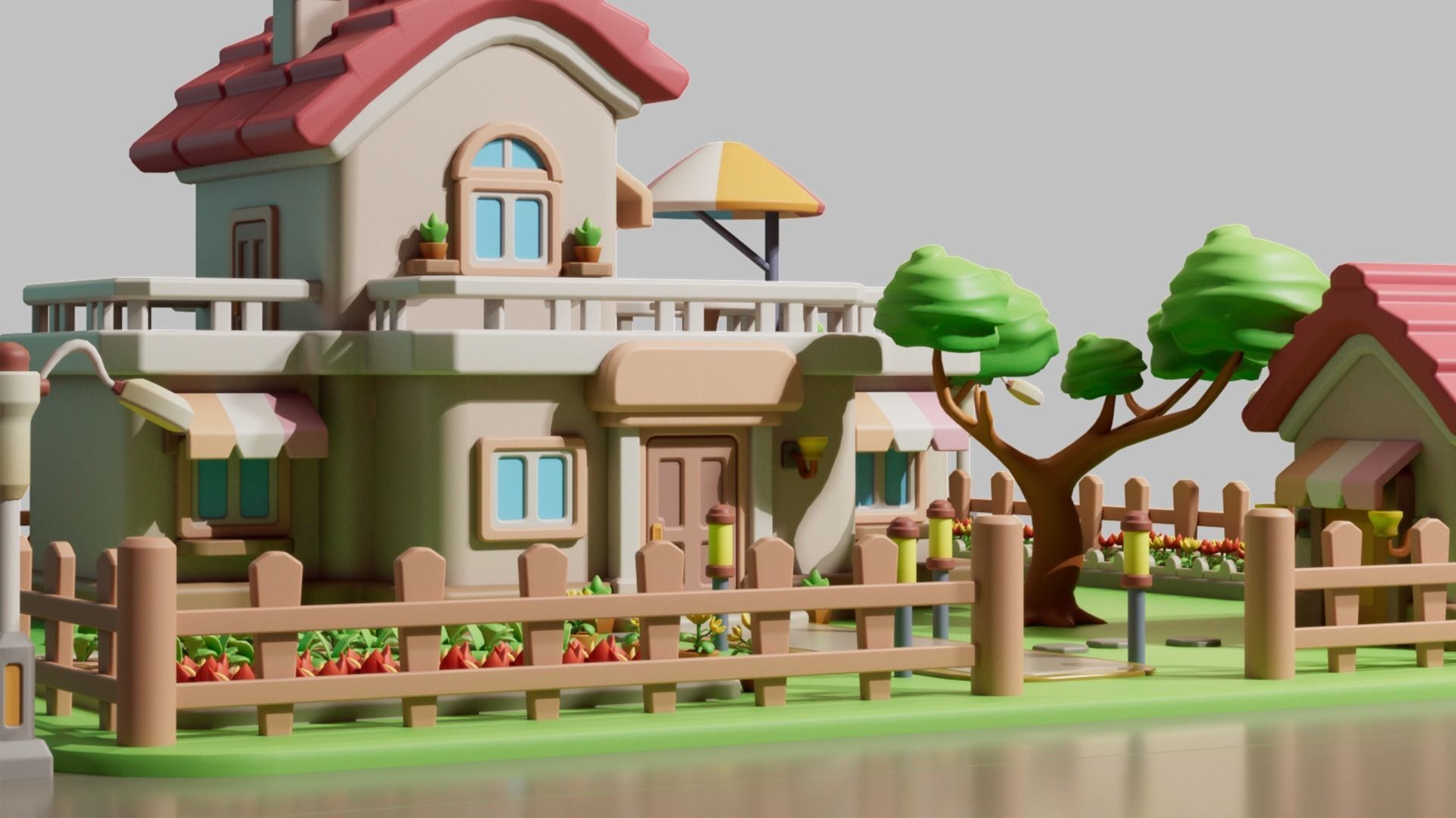 cartoon villa cottage country house Low-poly 3D model_4