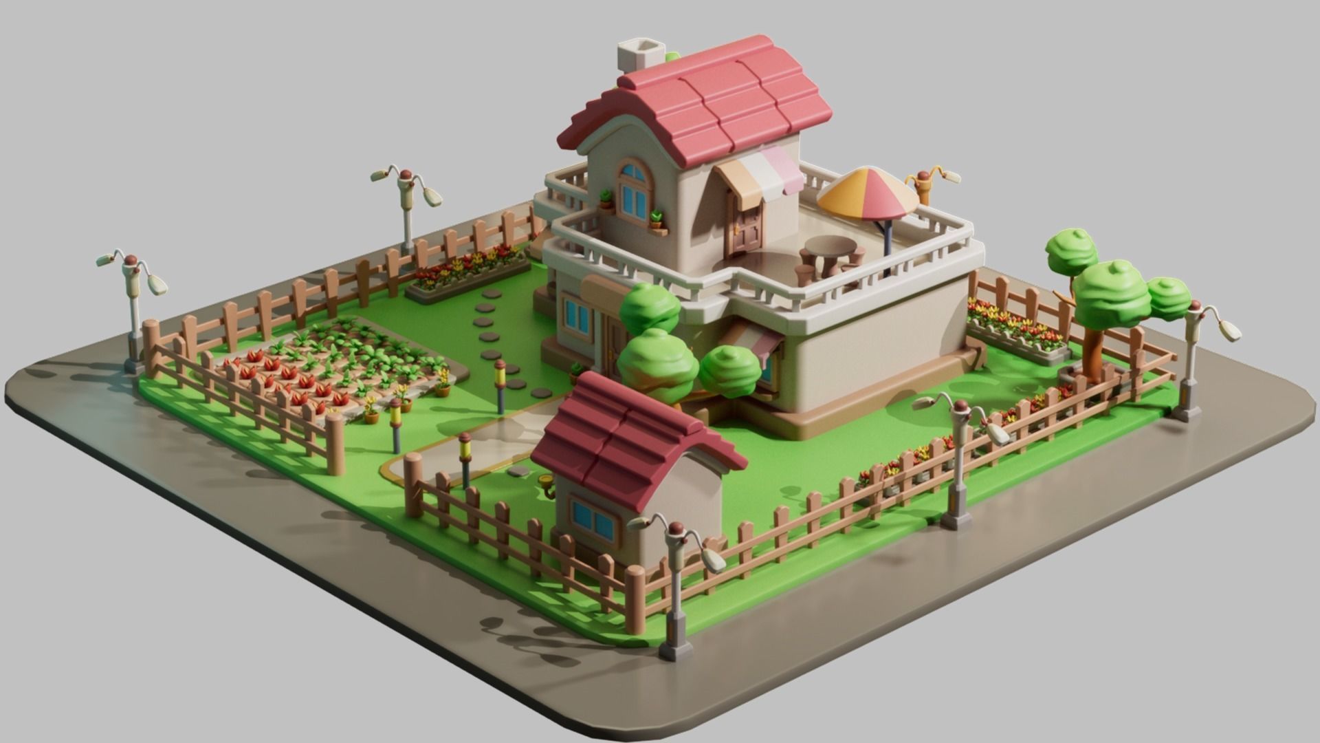 cartoon villa cottage country house Low-poly 3D model_2