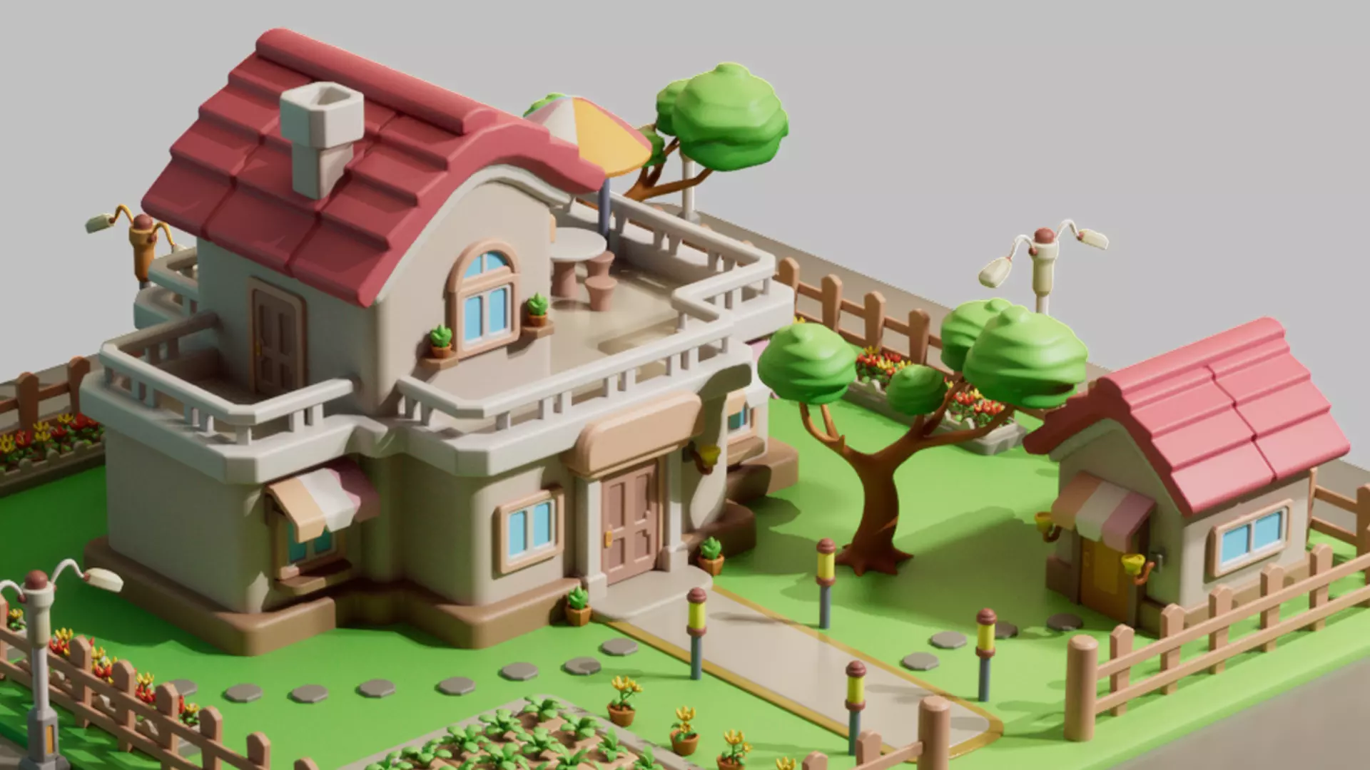 cartoon villa cottage country house Low-poly 3D model_0