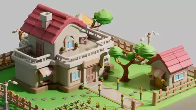 cartoon villa cottage country house Low-poly 3D model