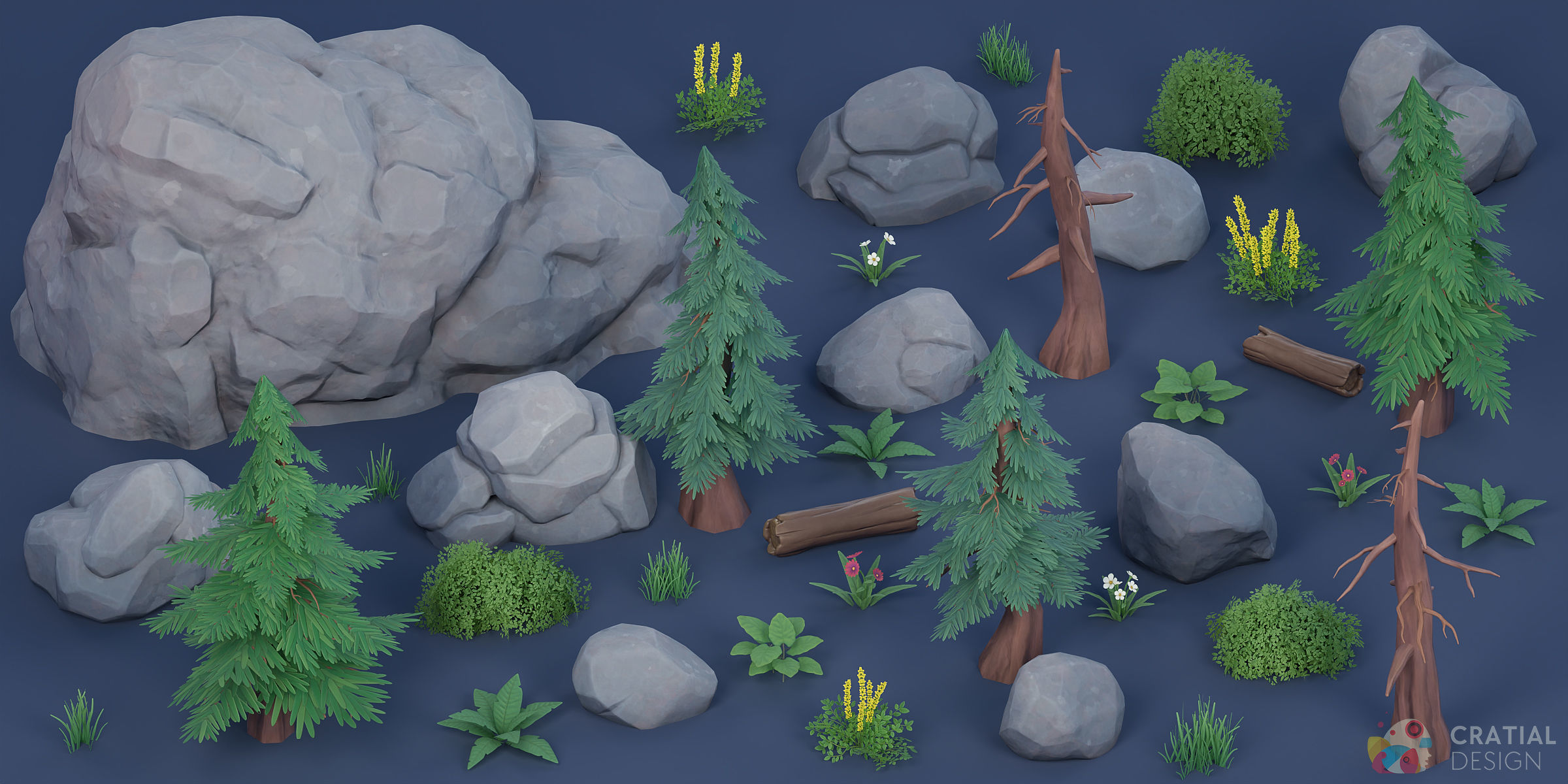 Stylized Pine Forest Nature Kit Low-poly 3D model_10