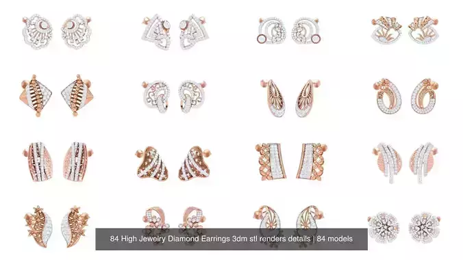 84 High Jewelry Diamond Earrings 3dm stl renders details 3D Model Collection