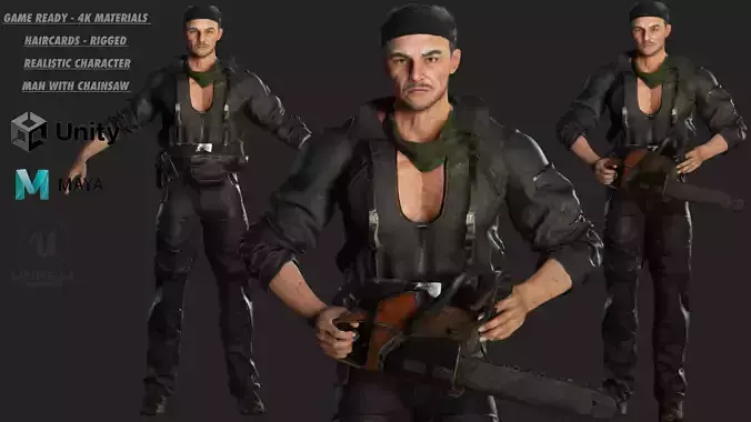 AAA 3D REALISTIC OLD MAN CHARACTER-APOCALYPTIC SURVIVOR CHAINSAW