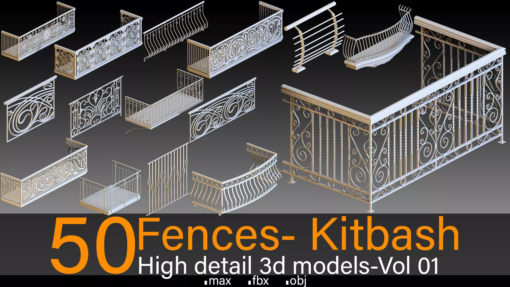 50 Fences- Vol 01- Kitbash- High detail 3d models 3D model_0
