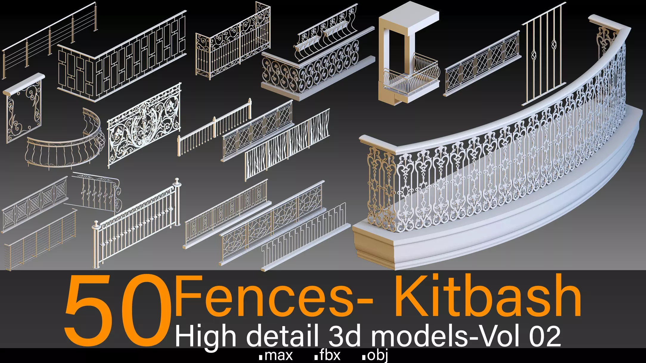 50 Fences- Vol 02- Kitbash- High detail 3d models 3D model