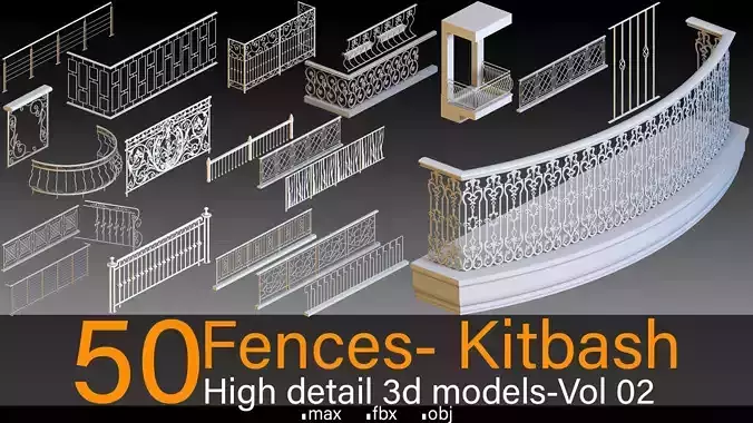 50 Fences- Vol 02- Kitbash- High detail 3d models