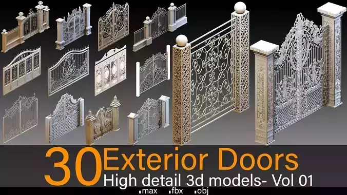 30 Exterior Doors- Vol 01- Kitbash- High detail 3d models