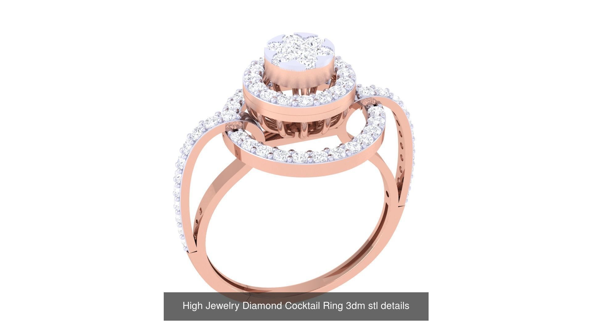 100 High Jewelry Diamond Cocktail Ring 3dm stl details 3D Model Collection_32