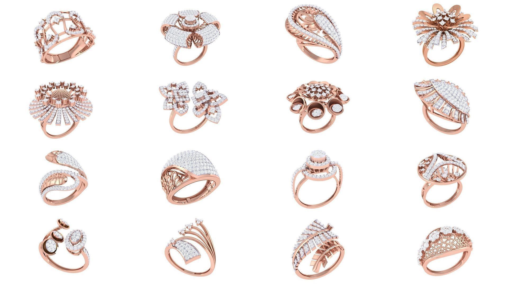 100 High Jewelry Diamond Cocktail Ring 3dm stl details 3D Model Collection_1