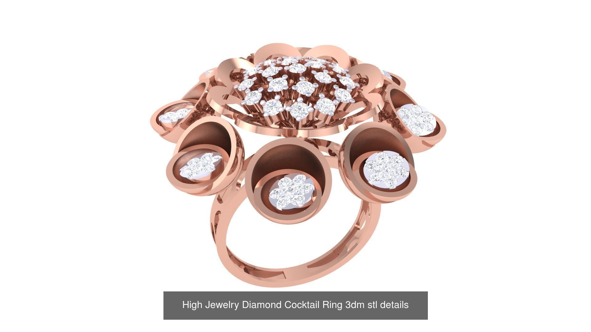 100 High Jewelry Diamond Cocktail Ring 3dm stl details 3D Model Collection_28