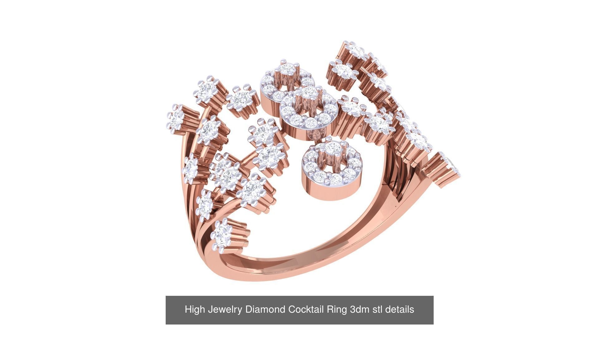 100 High Jewelry Diamond Cocktail Ring 3dm stl details 3D Model Collection_89