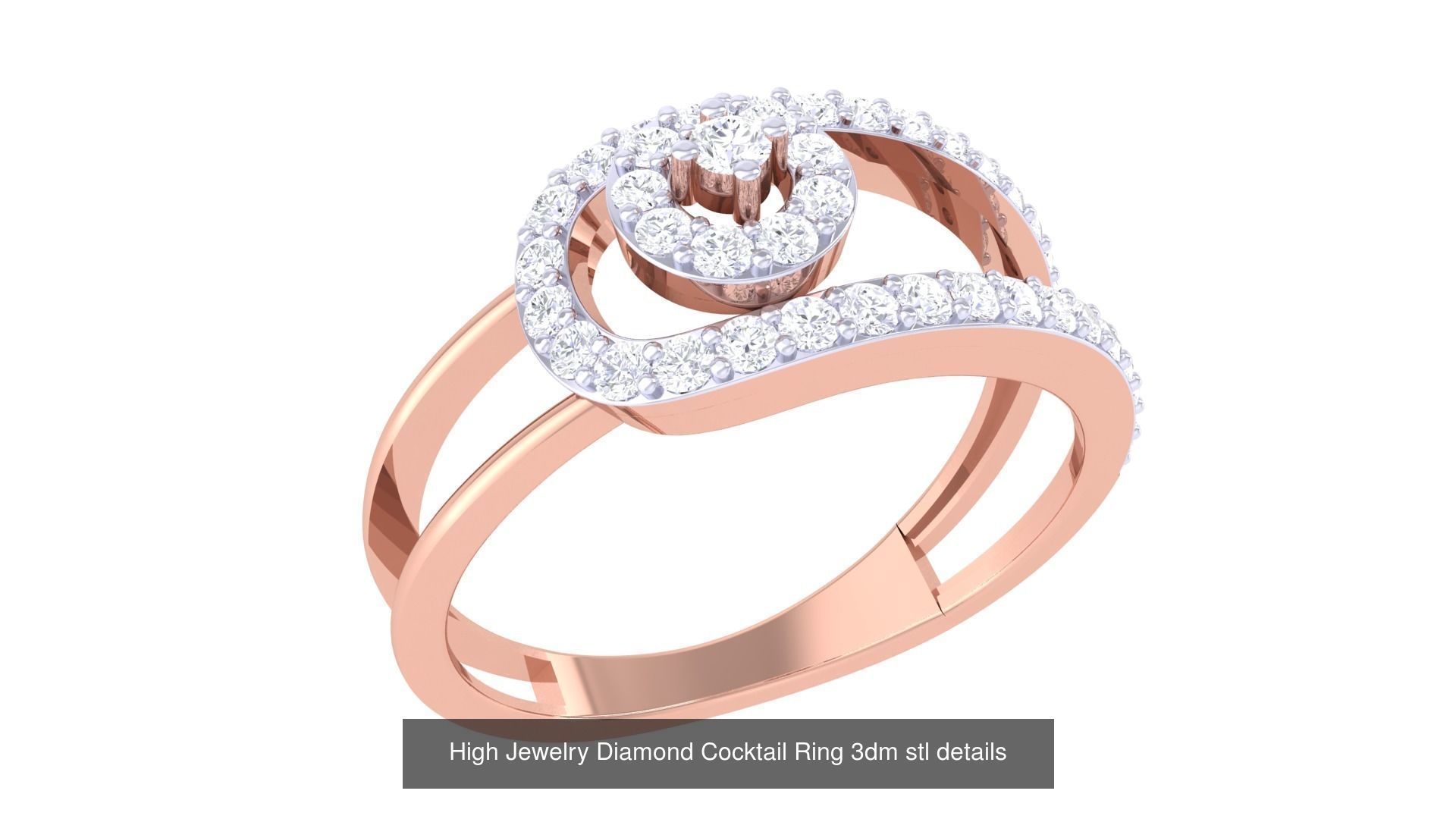 100 High Jewelry Diamond Cocktail Ring 3dm stl details 3D Model Collection_83