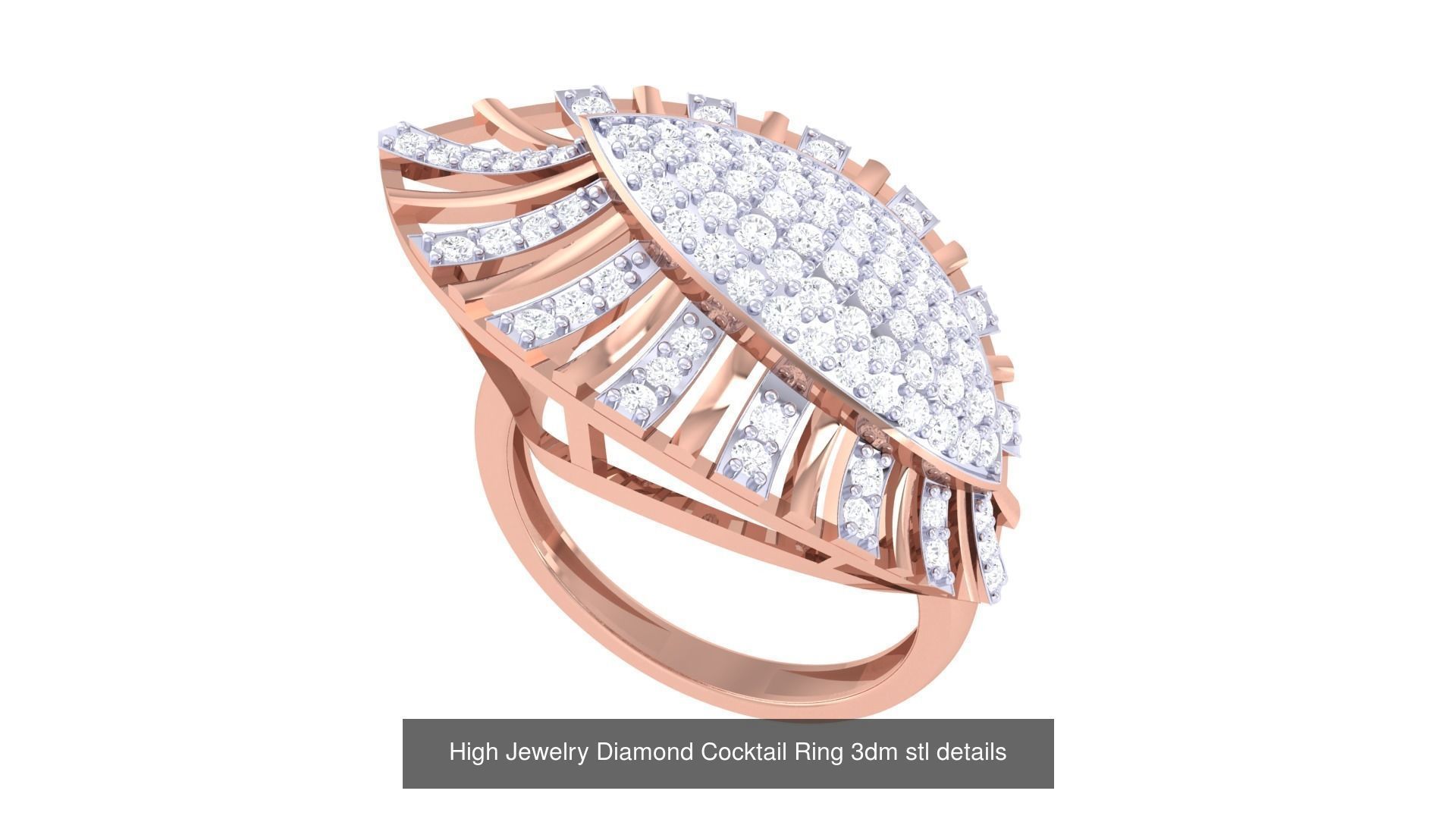 100 High Jewelry Diamond Cocktail Ring 3dm stl details 3D Model Collection_29