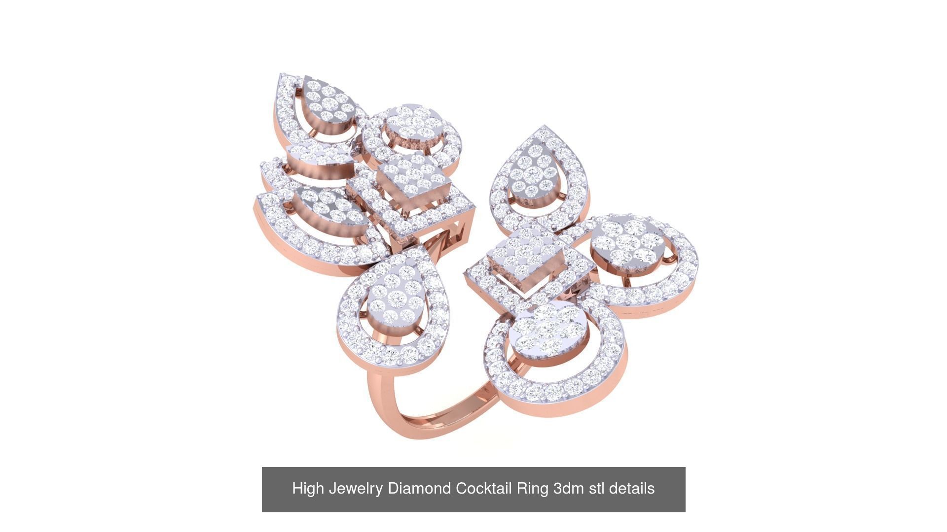 100 High Jewelry Diamond Cocktail Ring 3dm stl details 3D Model Collection_93