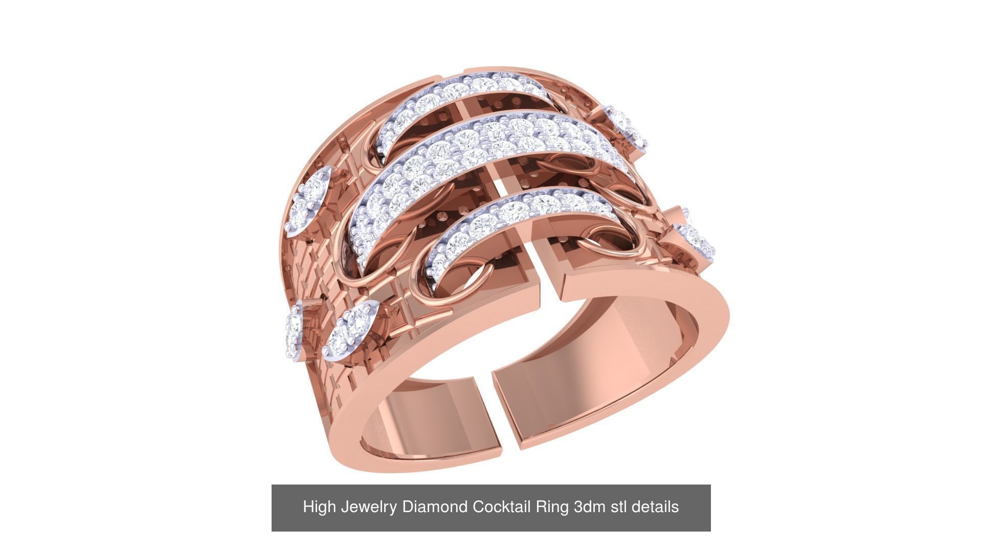 100 High Jewelry Diamond Cocktail Ring 3dm stl details 3D Model Collection_6